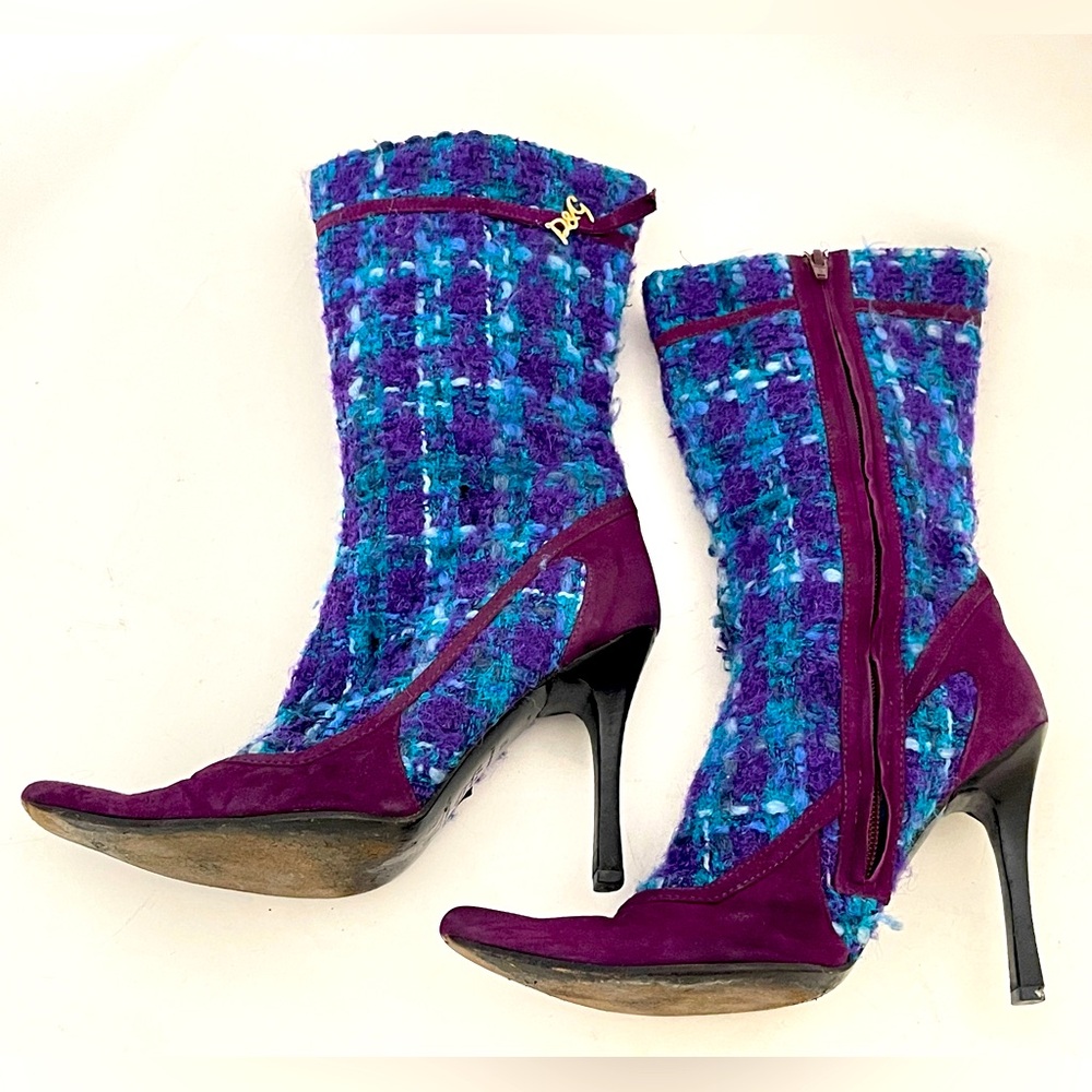 D&G BOOTS 1996 PURPLE SUEDE AND TARTAN WOOL MULTI IT37 used - Picture 8 of 16